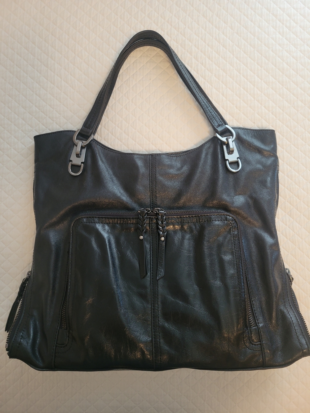 Vince Camuto Leather Tote Bag Narra in Noir Black